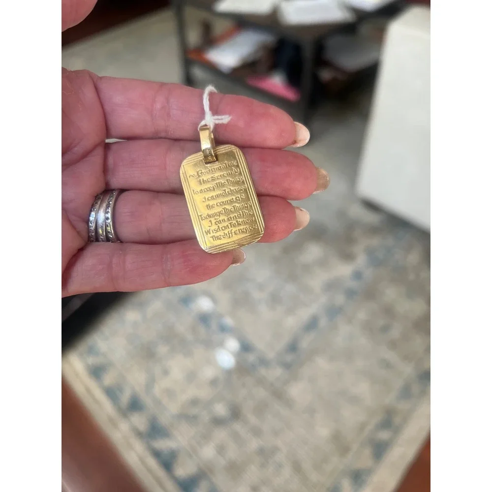 14k Solid Gold Pendant Serenity Prayer Double Sided  English & Spanish 4.6 grams